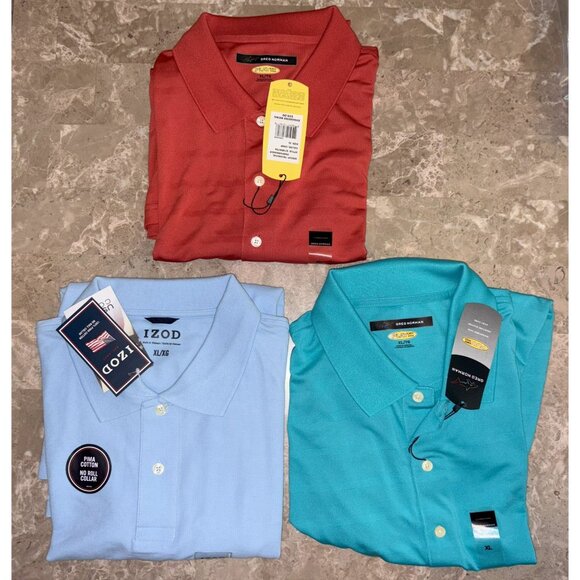 NWT Izod & Greg Norman Mens Golf Polo Shirt Set of 3 Size XL - Picture 1 of 4